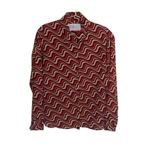 PORCELS Madame Women Long Sleeve Button Up Shirt Swirl Pattern Red Black Cream M